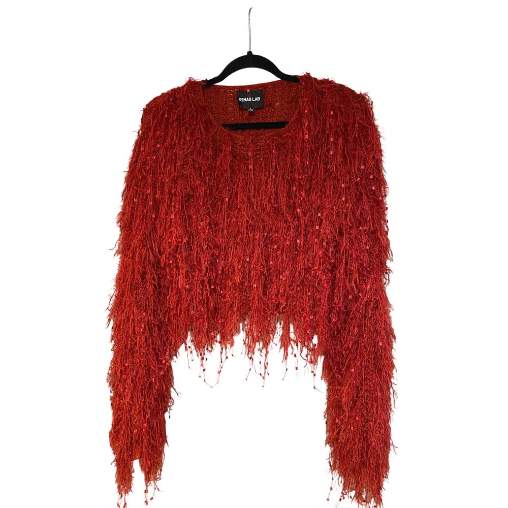 REHAB LAB Red Shaggy Eyelash Knit Long Bell Sleeve Size L